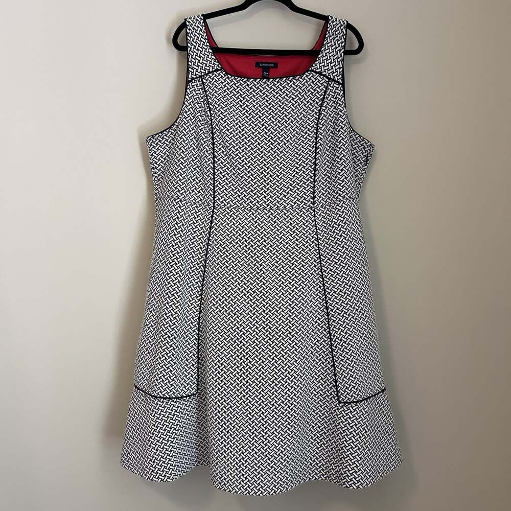 Land’s End Sheath Dress Women’s 24 Sleeveless Black White Herringbone Zip